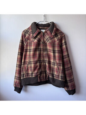 Relativity XL Wool Blend Plaid Bomber Jacket with Ribbed Trim